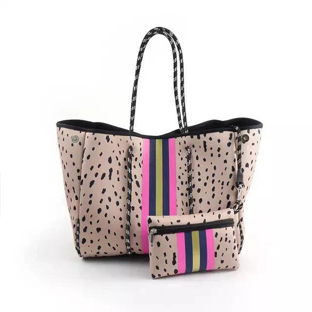 A neoprene beach bag in a stylish design, perfect for British summer adventures at the coast