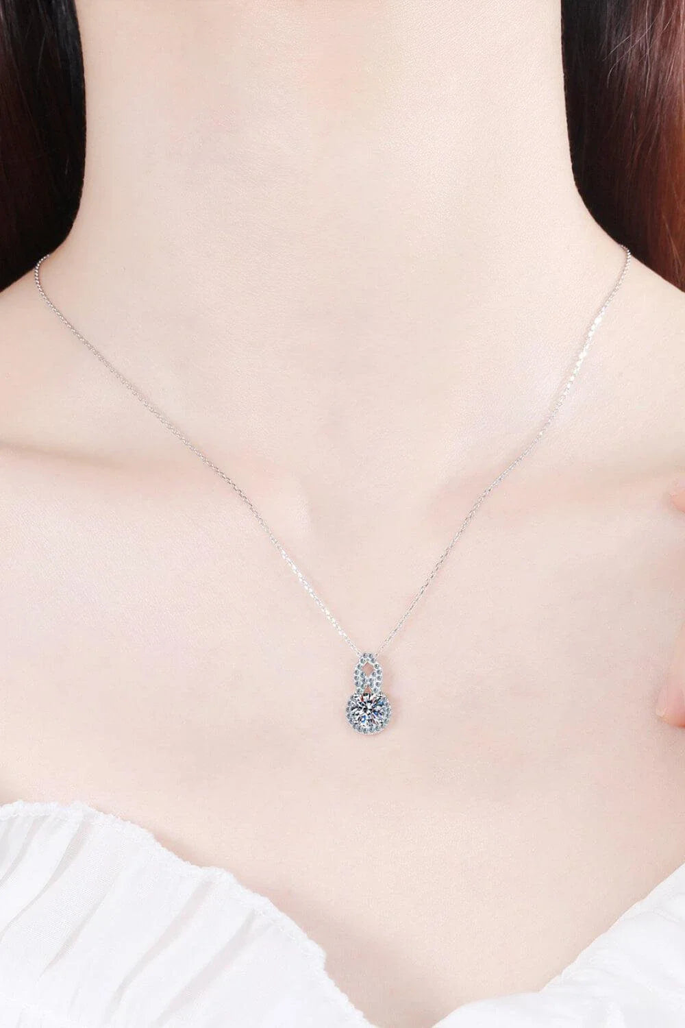 Premium 1 Carat Moissanite Pendant Necklace in 925 Sterling Silver with Rhodium Plating and Zircon Accent Stones