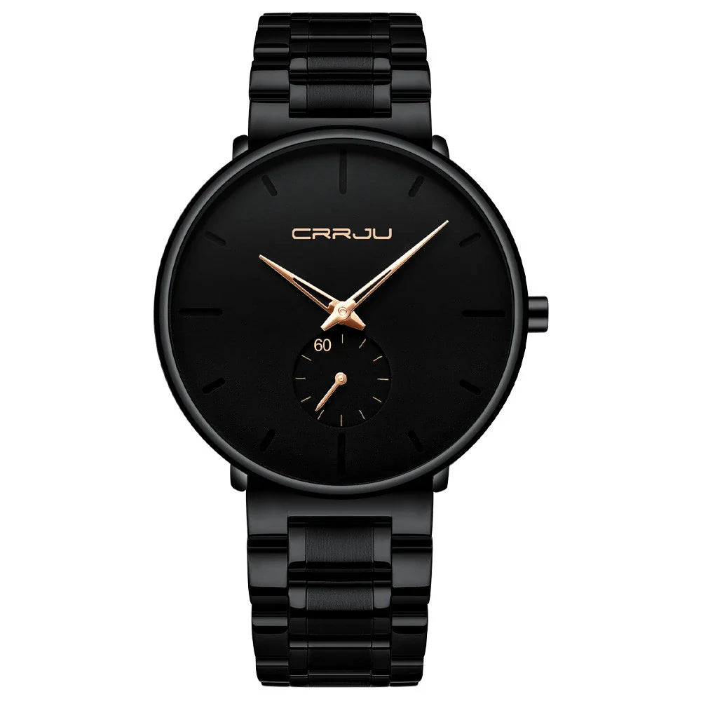 A stylish stainless steel waterproof watch with a sleek design and various coloured needle options