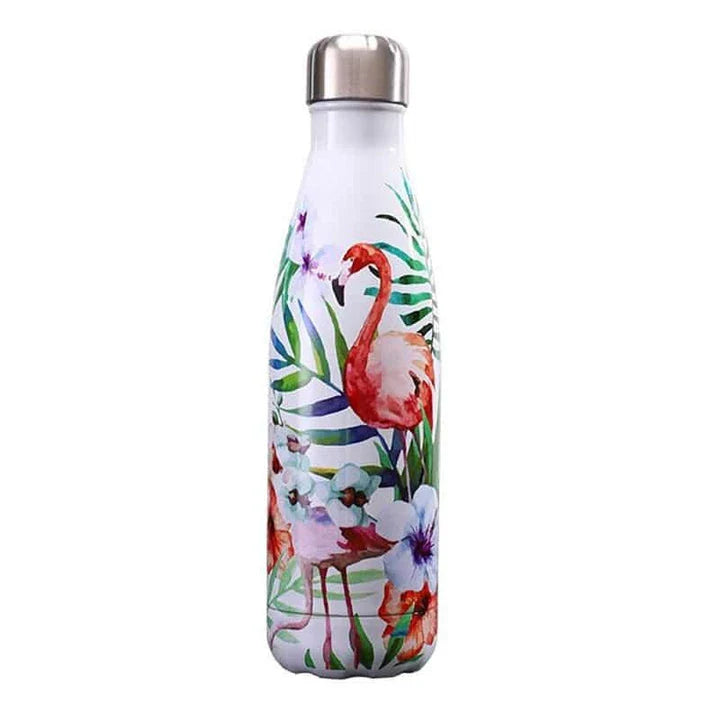 Premium stainless steel water bottle with double-walled vacuum insulation, available in pink colour and 500ml capacity