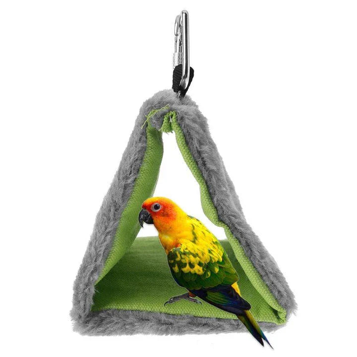 Elegant two-tone hanging bed for birds, featuring plush fabric and supportive foam for cosy comfort