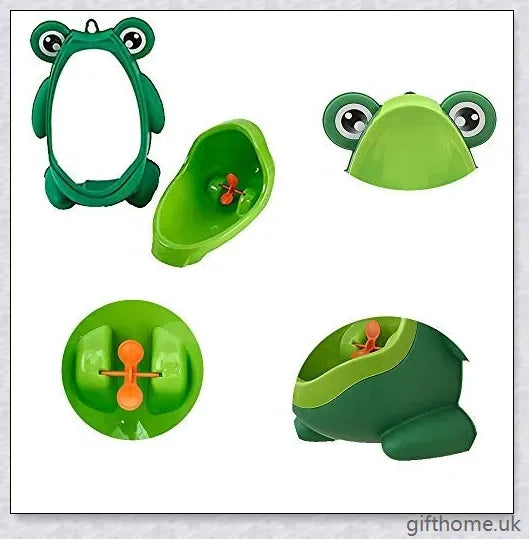 Frog-shaped potty training urinal with flexible target for toddler boys