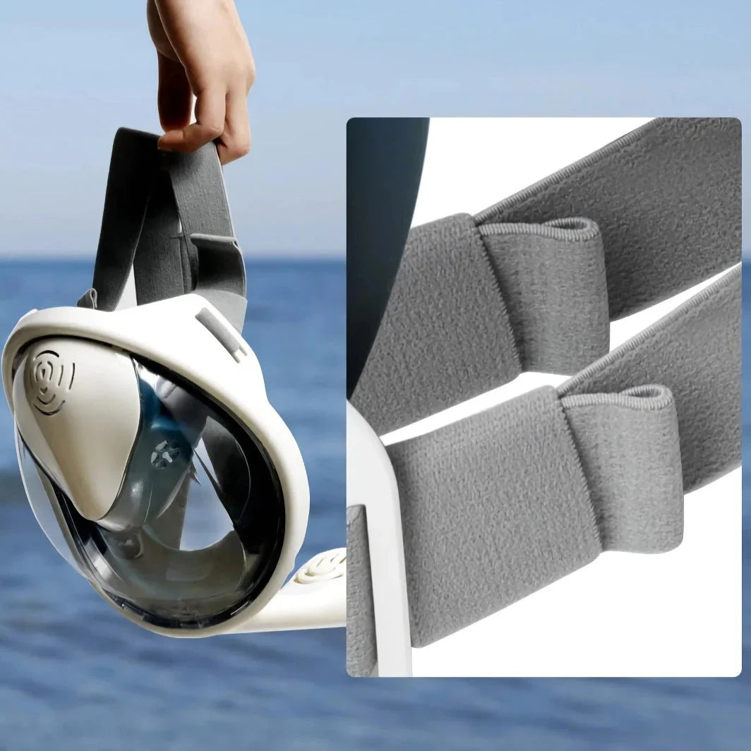 Premium full face anti-fog snorkel mask with wide 180-degree viewing and adjustable camera mount