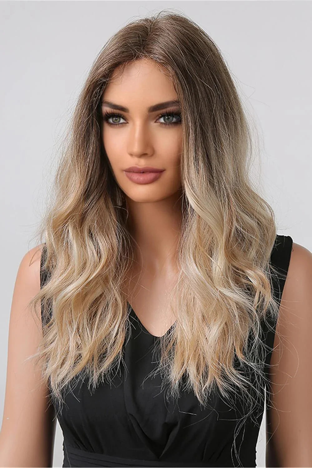 Luxurious 13x2 inch lace front wig with 24-inch waves in a natural-looking ombre colour