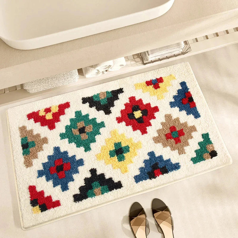 GiftHome UK Stylish and Absorbent Bathroom Mat - Black and White Grid Design