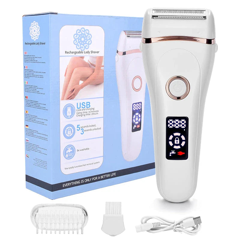 Precision Electric Lady Shaver with hypoallergenic stainless steel blades and floating foil technology for effortless, irritation-free hair removal
