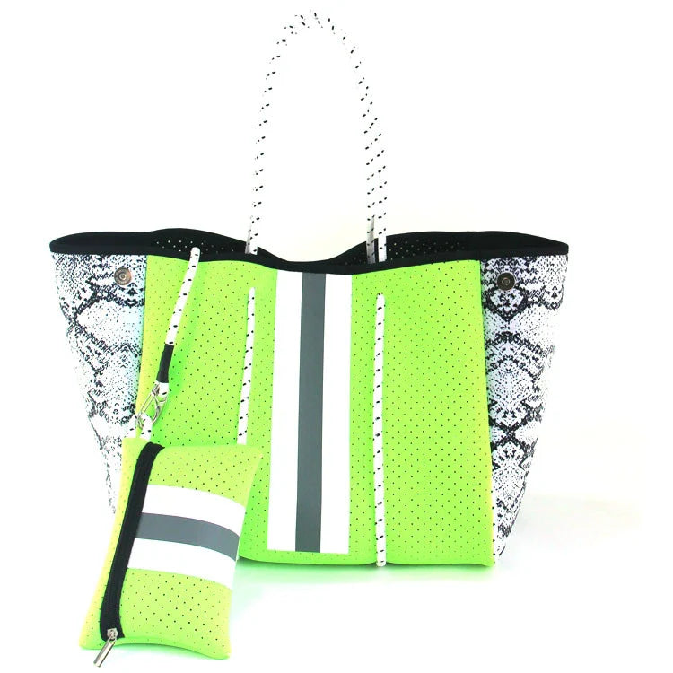 A neoprene beach bag in a stylish design, perfect for British summer adventures at the coast