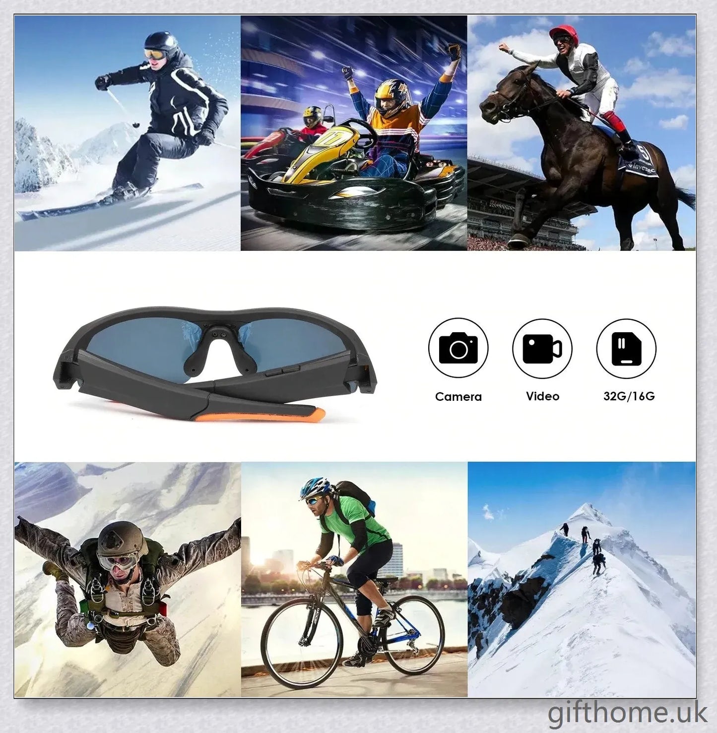 Premium smart camera glasses with HD video recording, built-in microphone and earbuds, and UV protection