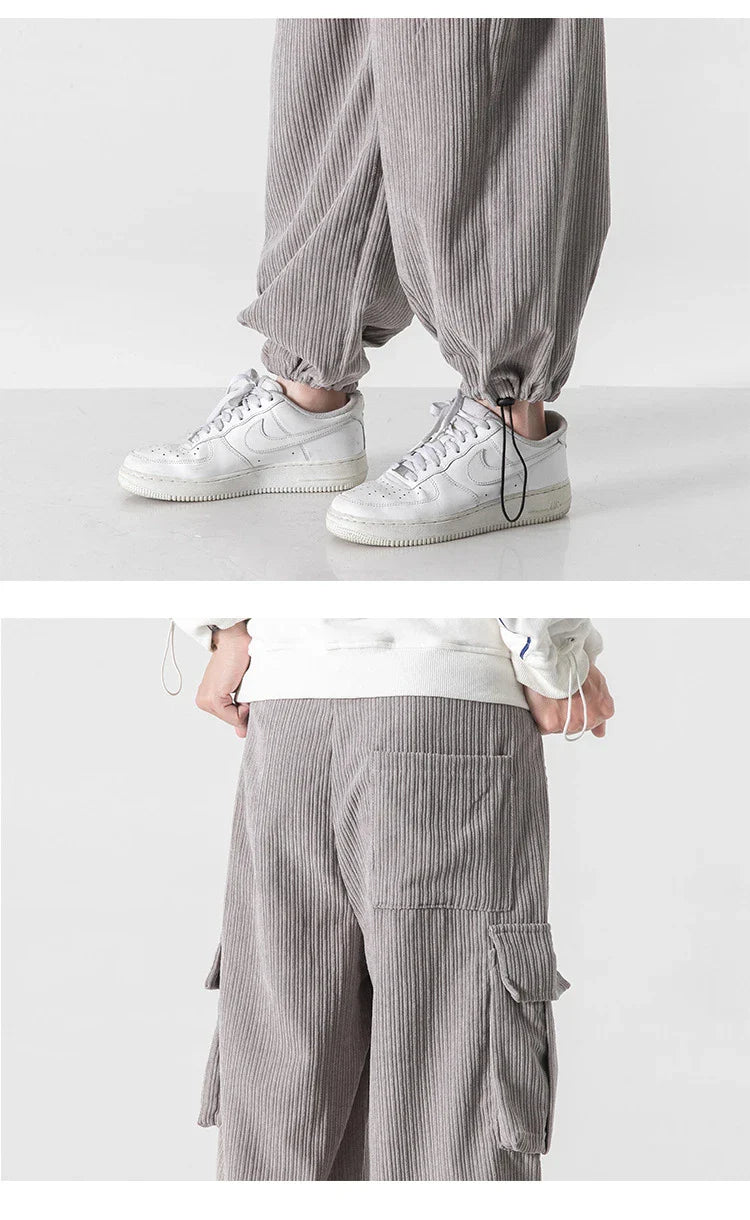 Stylish men's corduroy casual trousers with a relaxed wide-leg silhouette and a variety of classic colour options