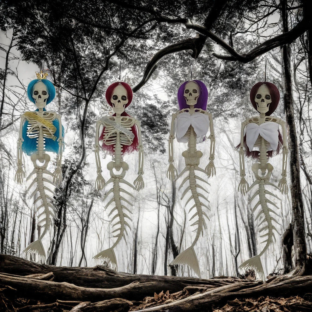 Mermaid bone pendant decoration in brown, dark purple, burgundy, and lake blue colours, ideal for Halloween outdoor courtyard displays
