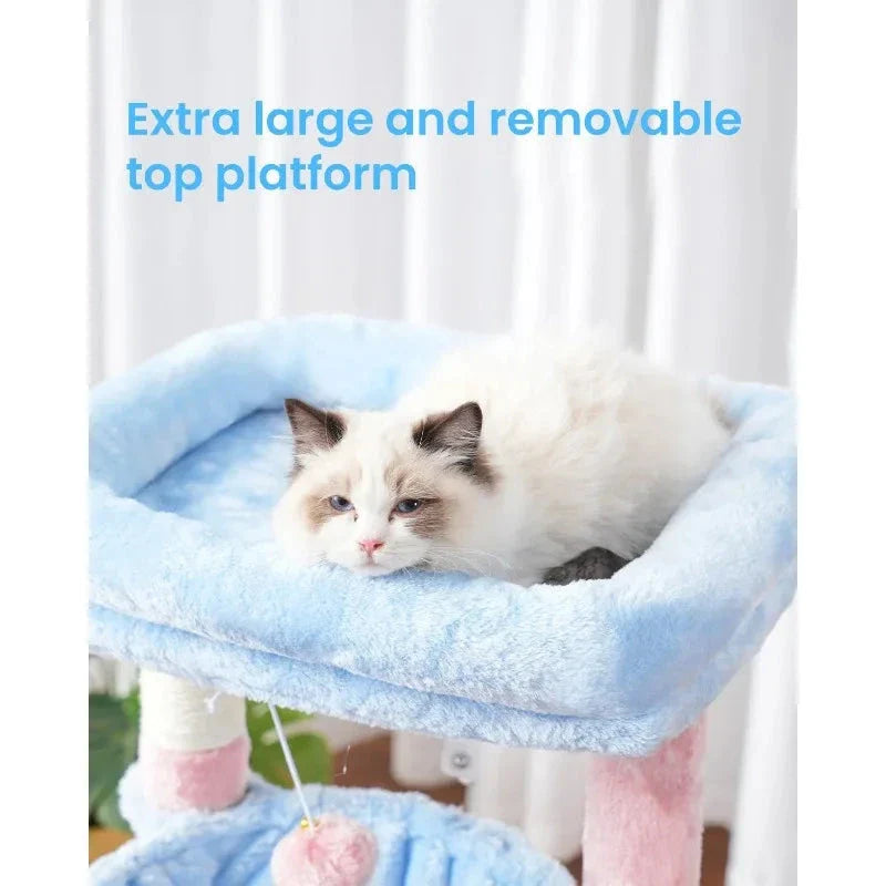 Luxurious Cat Tree Tower with spacious padded bed, cosy hammocks, and sisal-covered scratching posts for indoor cats