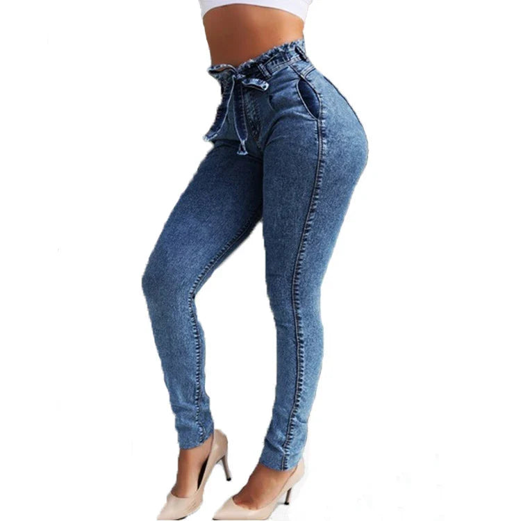 Premium fringed denim jeans in grey, dark blue, and light blue colours