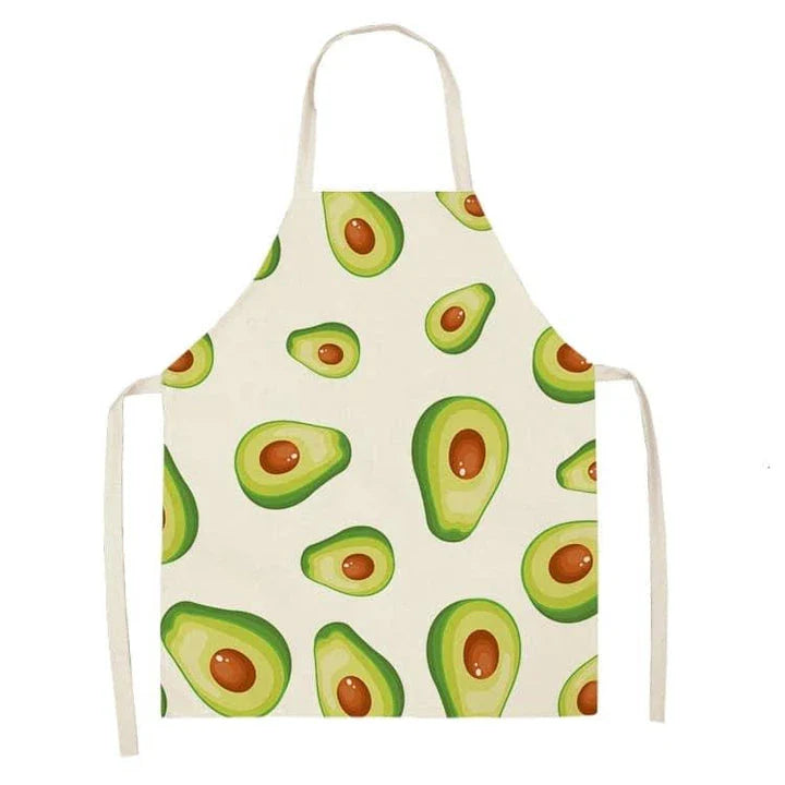 Stylish avocado-printed apron for British home cooks and bakers to protect their clothes while adding a touch of personality to the kitchen