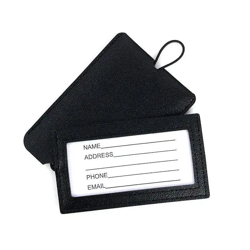Premium PU leather luggage tags in a vibrant gray colour, with a discreet pull-out information card for easy customization.