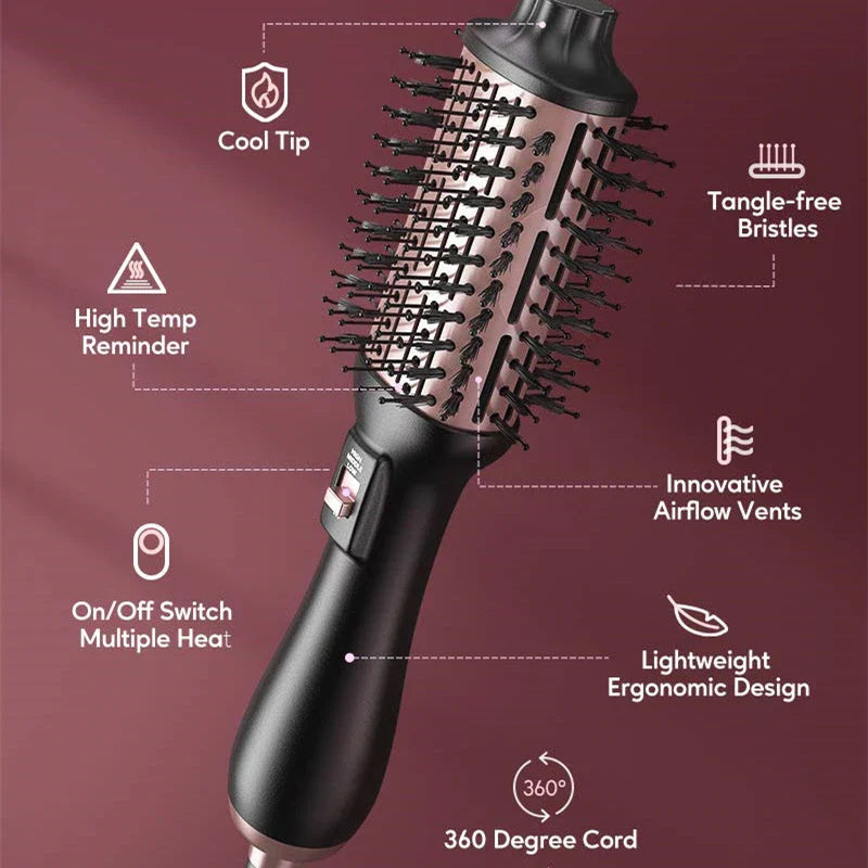 4-in-1 hot air styling brush with oval brush design for creating voluminous curls and reducing frizz