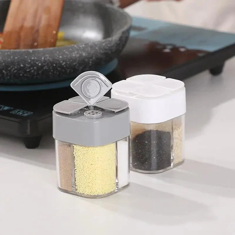 Versatile 4-in-1 Camping Seasoning Shaker with four separate compartments for organising spices and seasonings