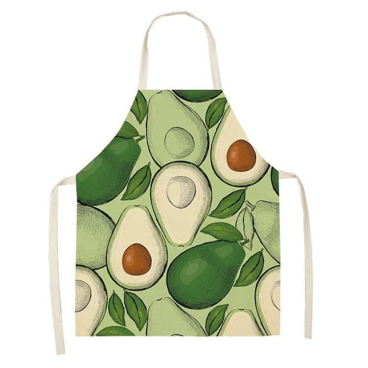 Stylish avocado-printed apron for British home cooks and bakers to protect their clothes while adding a touch of personality to the kitchen
