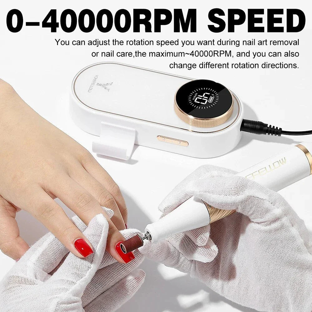 Professional-Grade Cordless Nail Drill Machine with 40,000 RPM Speed and HD Display for Salon-Quality Nail Care