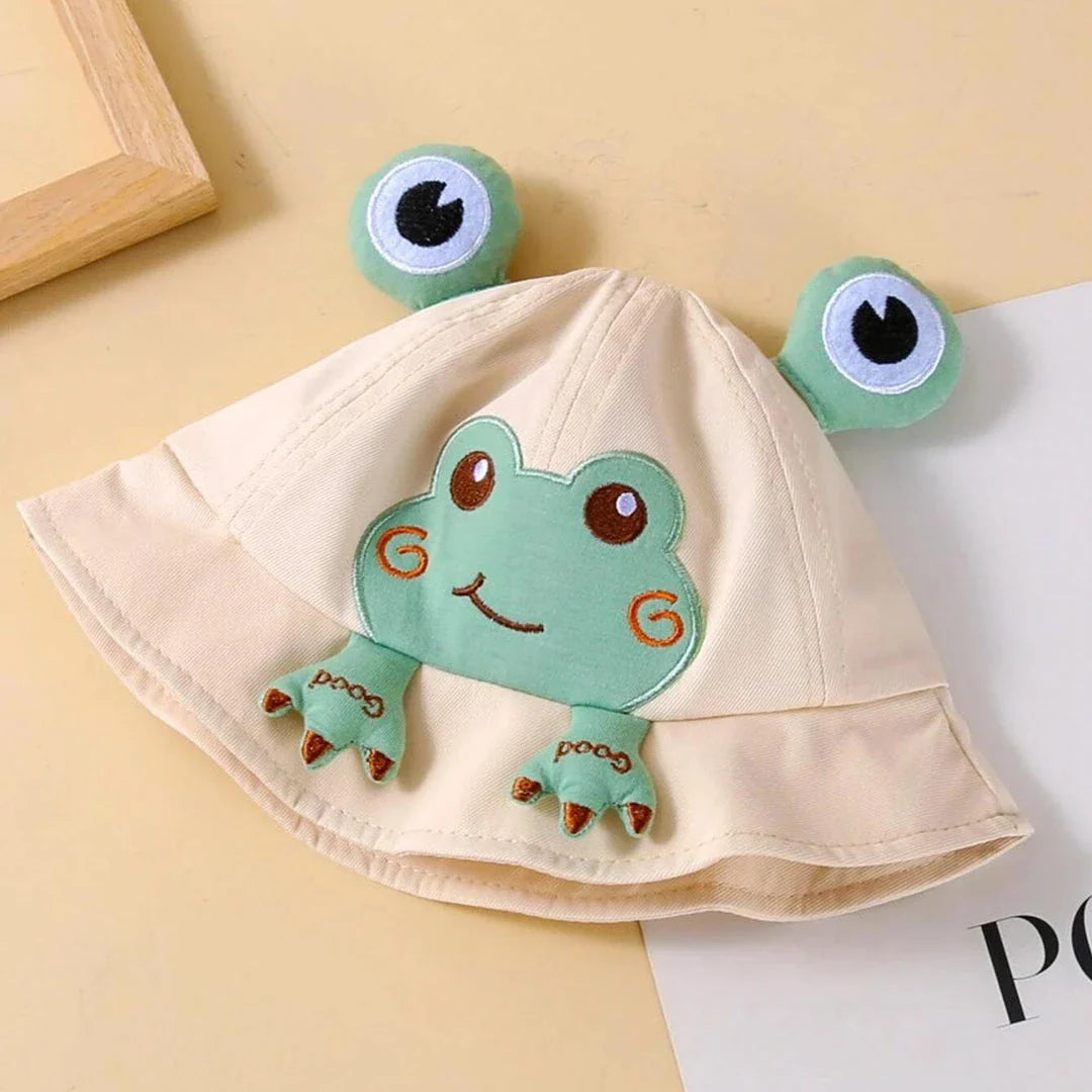 Charming frog-themed baby sun hat made from soft, breathable cotton with UPF 50+ sun protection