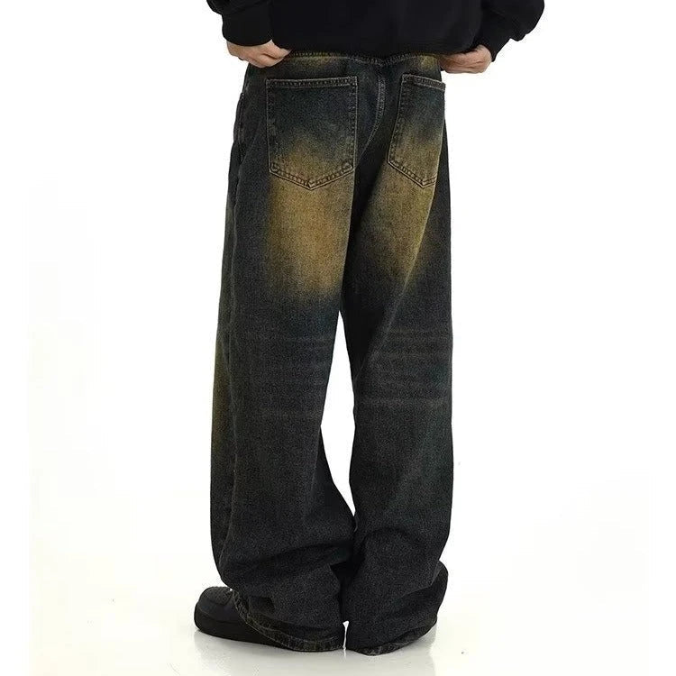 Premium retro blue vintage-inspired men's jeans with relaxed fit and sustainable cotton construction