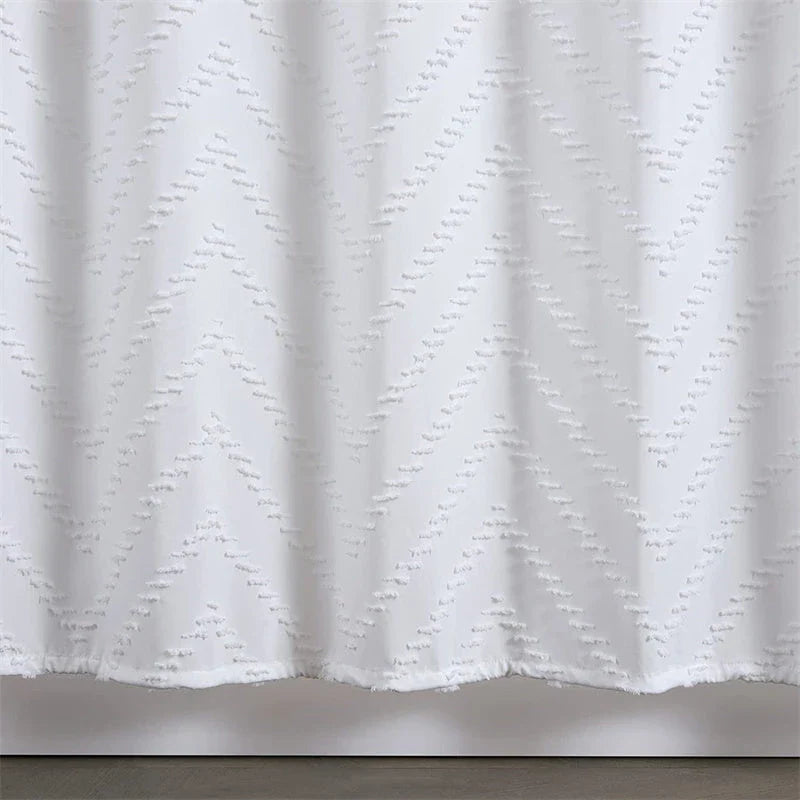Modern Farmhouse Waterproof White Shower Curtain with Chevron Tufted Pattern