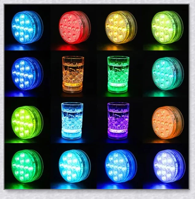 Submersible colour-changing LED pool lights with magnetic and suction cup mounting for easy installation