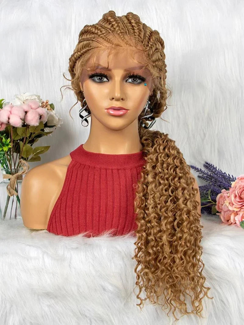Luxurious lace braided African wig in various colour options, handcrafted for a natural, sophisticated look