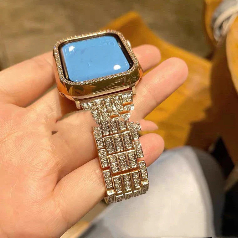 Premium metal watchband with three beads designed for Apple Watch, available in silver, gold, rose gold, and black finishes.