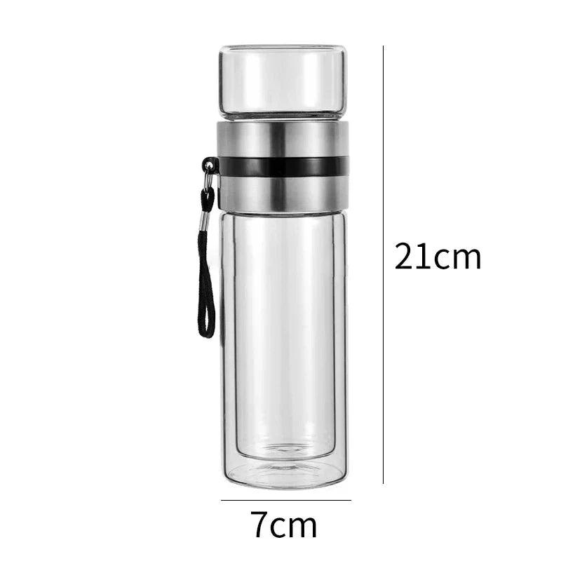 Elegant 400ml double-walled glass tea infuser bottle with wooden accent, perfect for brewing loose leaf tea or infusing water