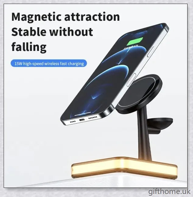 Premium 4-in-1 magnetic wireless charging dock for desks and travel, supporting simultaneous charging of up to 4 devices in black or white