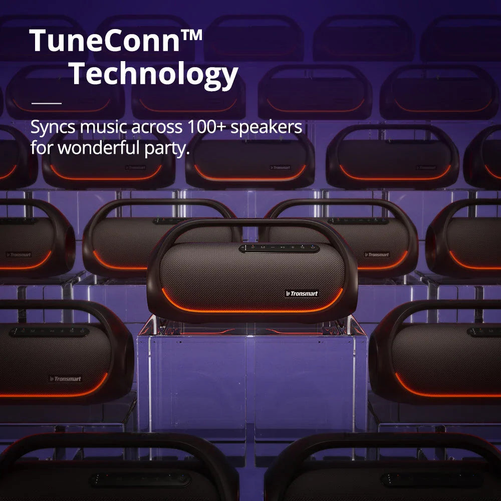 Powerful 60W portable outdoor party speaker with booming bass, waterproof design, and versatile connectivity options