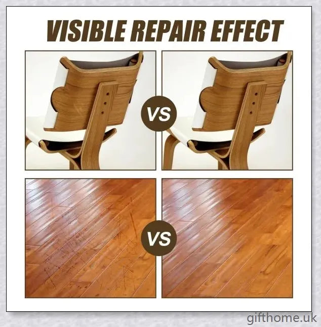 A bottle of premium wood scratch repair spray with a light and dark colour option for blending seamlessly with various wood tones.