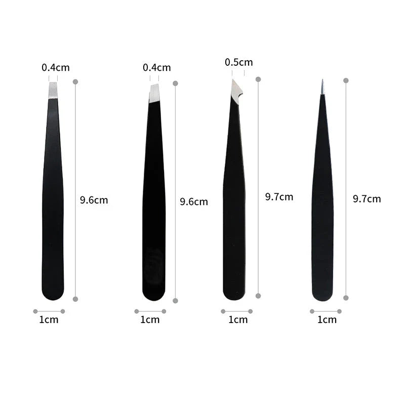 Premium 4-Piece Eyebrow Grooming Set with Precision Tweezers for Brow Shaping and Lash Application