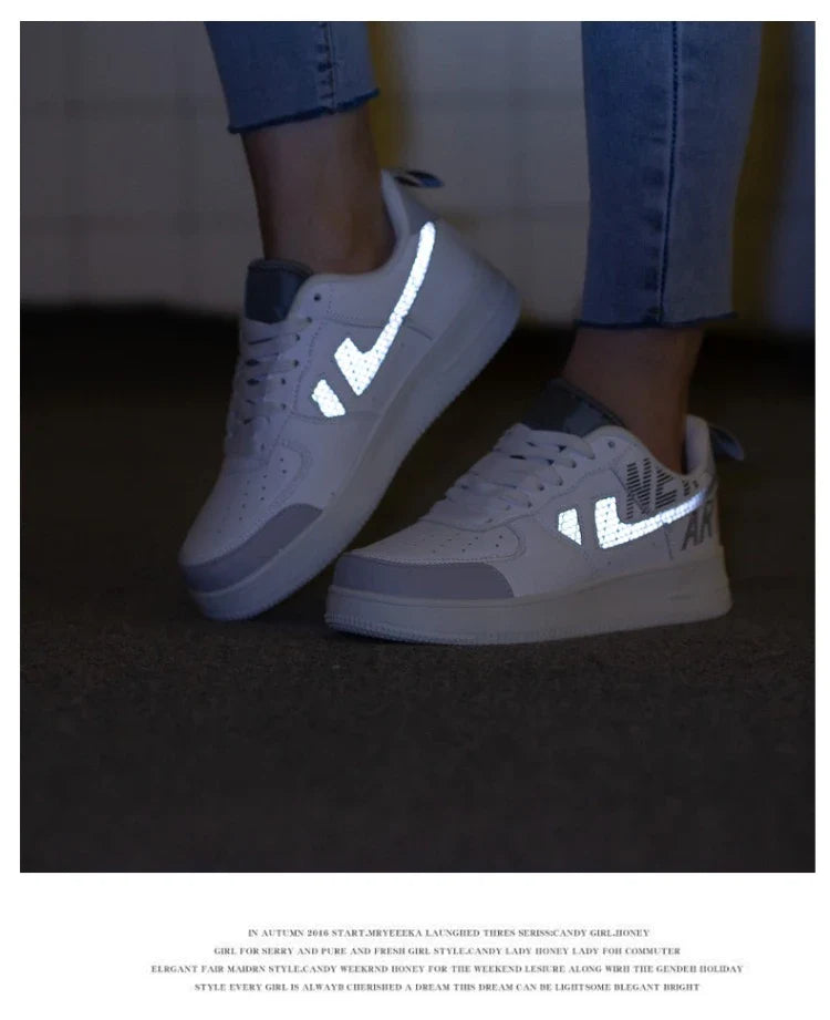Trendy reflective sneakers in various colours with a casual, stylish design for men and women