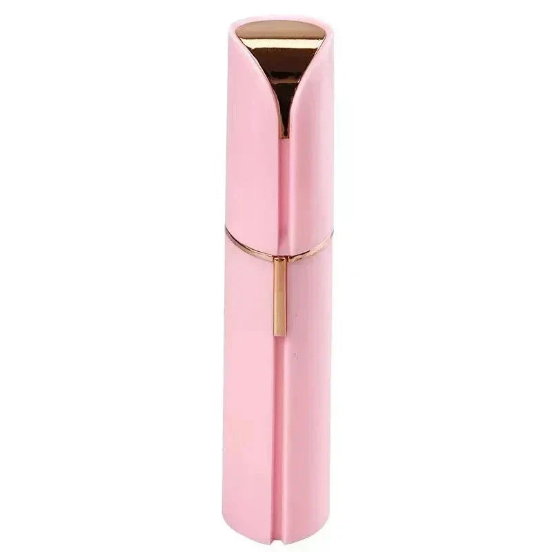 Discreet, lipstick-shaped facial hair remover for women with precision blades and battery-powered operation