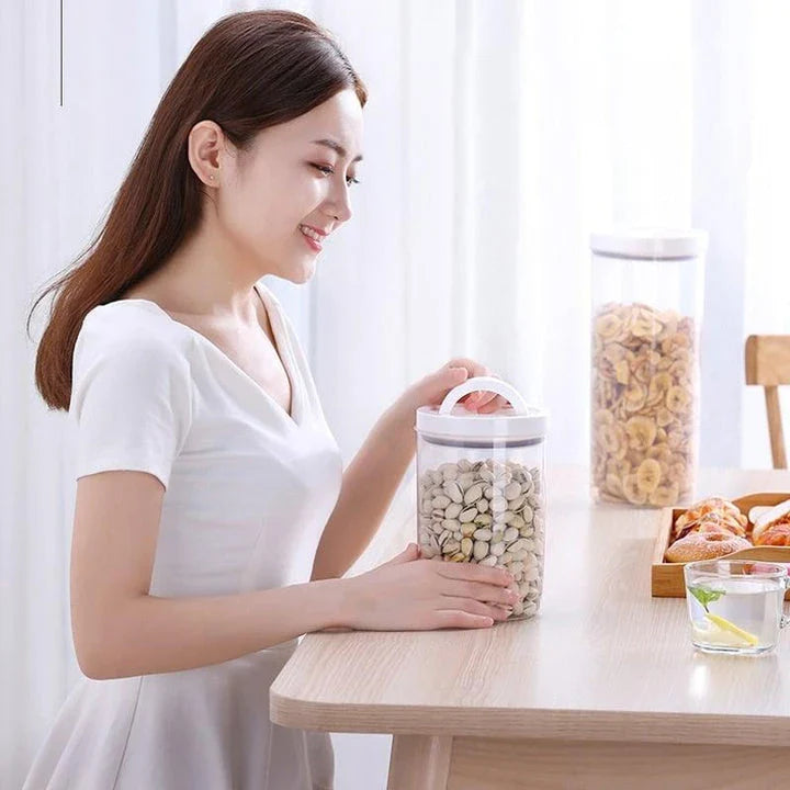 Premium clear acrylic storage jar with airtight lid, available in various sizes for versatile home organisation