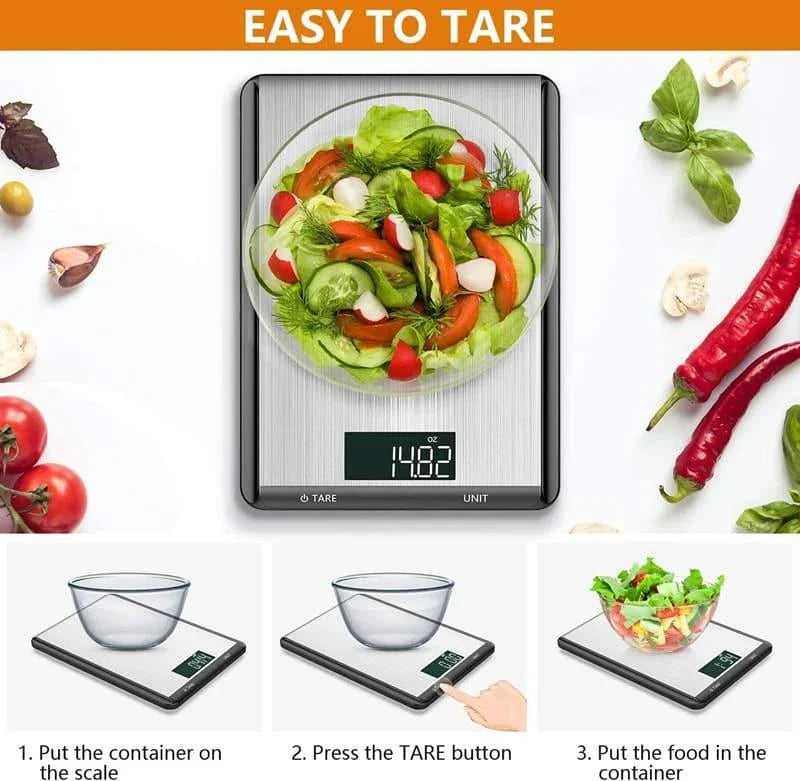 Premium stainless steel digital kitchen scale with large display for precise cooking and baking measurements