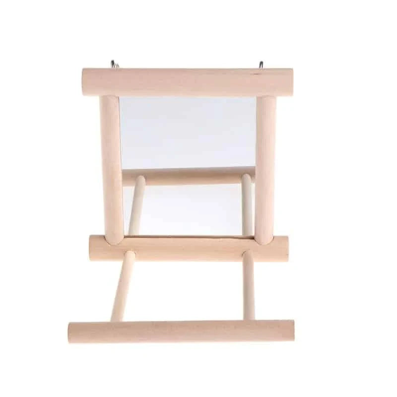Premium bird mirror toy with sturdy wooden perch, designed to captivate and entertain your feathered friend