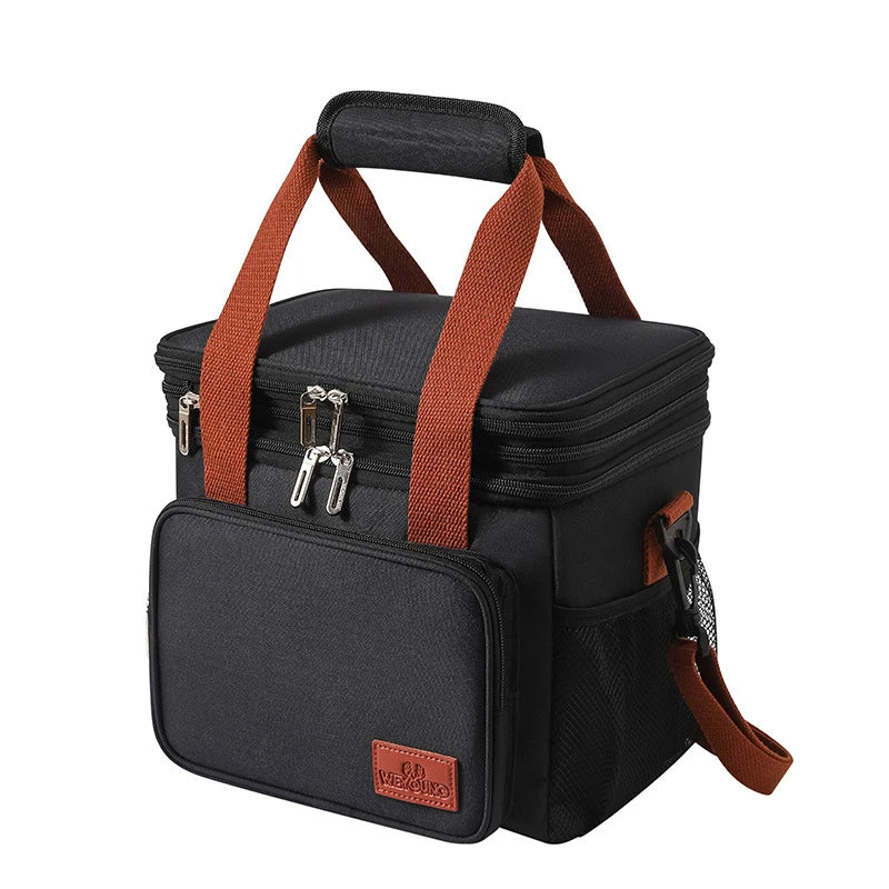 Portable picnic bento bag made of durable Oxford cloth and insulated with aluminium foil to keep food fresh and at the right temperature