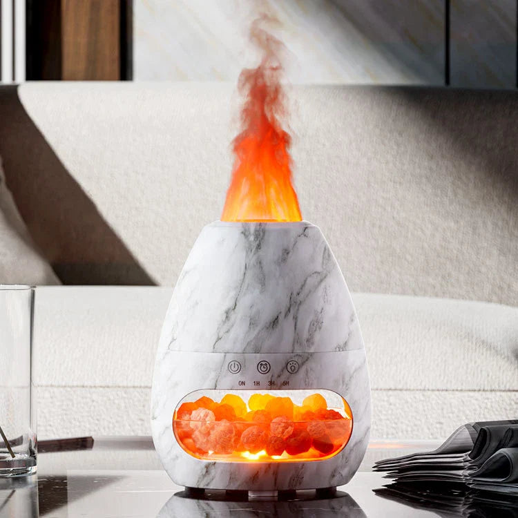 Stylish aroma diffuser with elegant design options, including white, light wood grain, marble pattern, and dark wood grain finishes