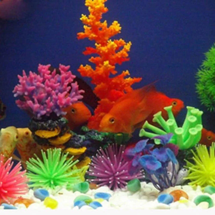 Premium silicone artificial aquatic life decorations in an aquarium, creating a mesmerizing underwater scene