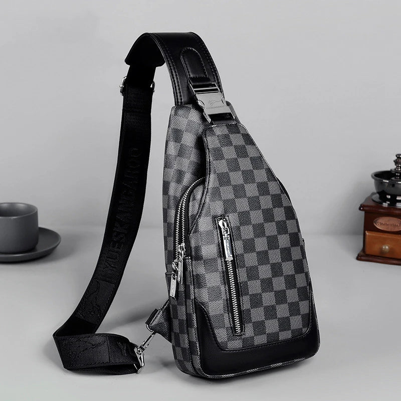 Premium one-shoulder messenger bag made of durable PU leather with secure zipper closure and adjustable strap for active lifestyles