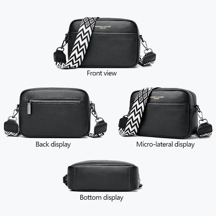 Stylish leather crossbody bag with embroidered strap in various colours