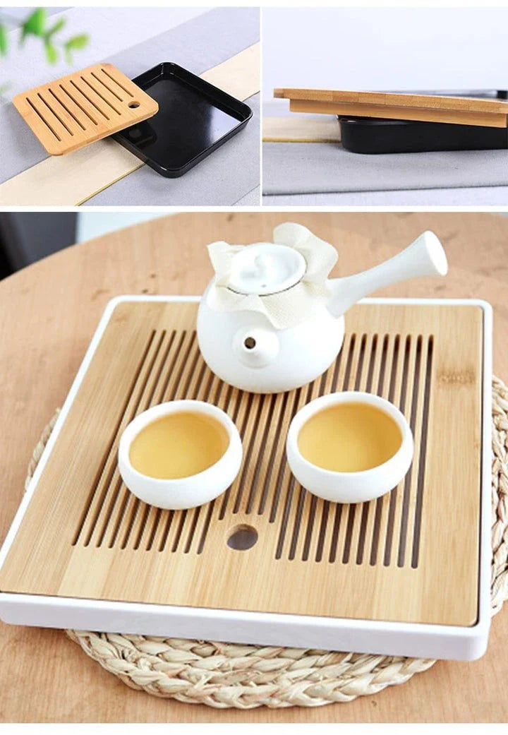 Premium bamboo tea tray saucer with sleek, elegant design for a sophisticated tea experience