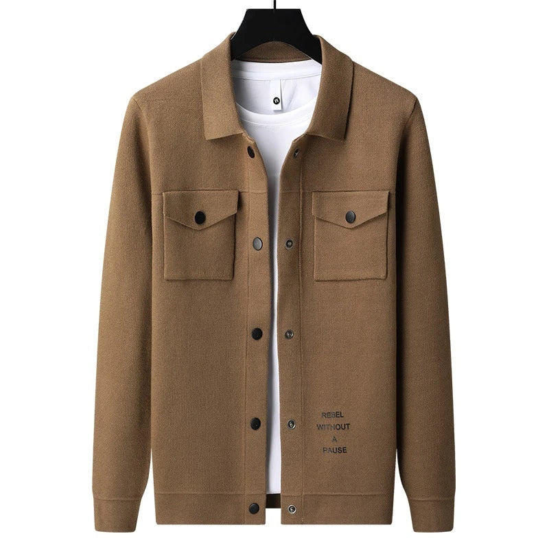 A stylish men's cardigan sweater made from premium chenille fabric, featuring a contemporary bat-wing sleeve design and available in a range of classic British colours.