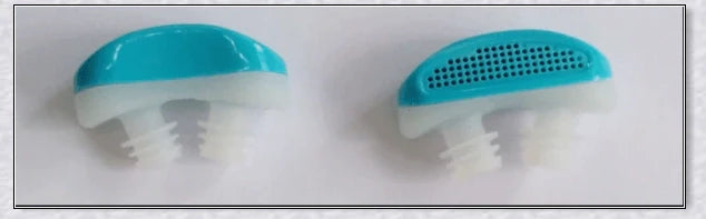 Maskless, cordless anti-snoring device for sleep apnea relief, featuring innovative air filtration system and compact, discreet design