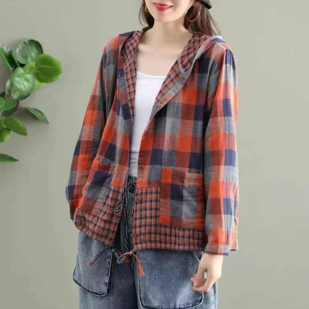 Premium plaid cotton hooded jacket in various colours, showcasing classic British style and modern comfort