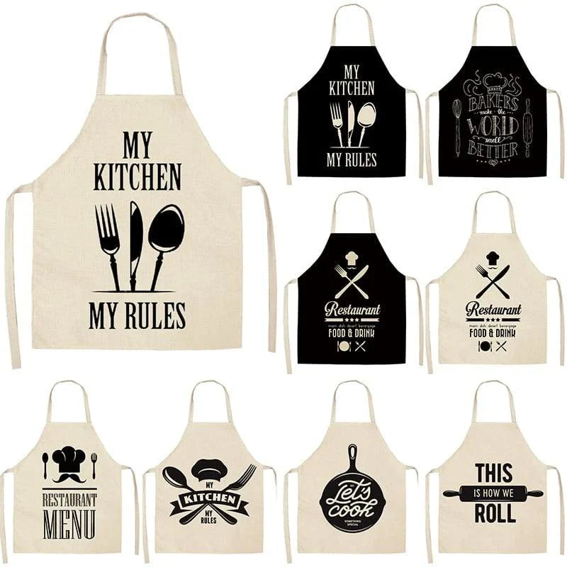 Premium Cotton and Linen Apron in Blue, Green, Grey, and White colors for the modern British kitchen