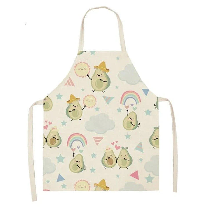 Stylish avocado-printed apron for British home cooks and bakers to protect their clothes while adding a touch of personality to the kitchen