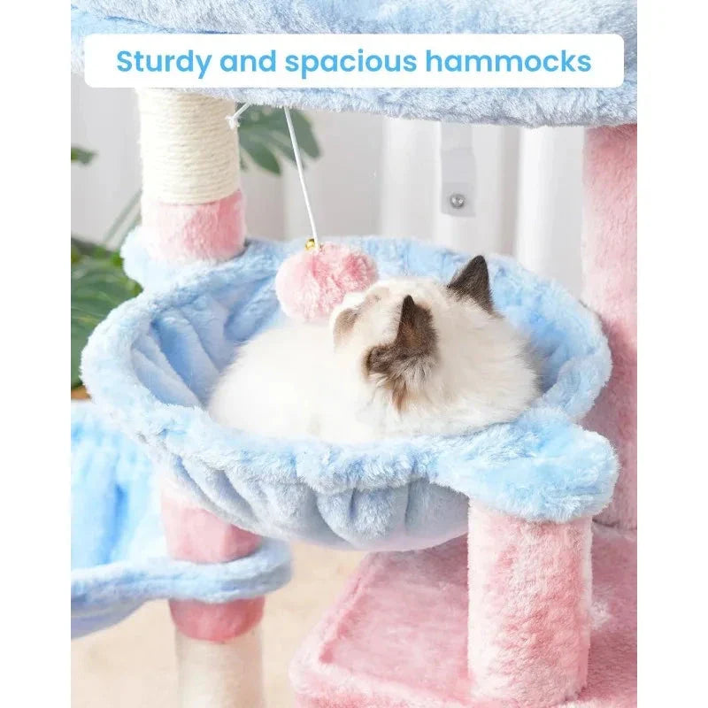 Luxurious Cat Tree Tower with spacious padded bed, cosy hammocks, and sisal-covered scratching posts for indoor cats